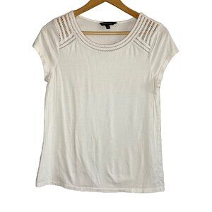 Banana Republic White Lattice Lace Detail Short Sleeve Top